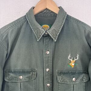 CABELAS Shirt Mens XL Tall Hunting Buck Deer Button Up Long Sleeve Vintage Green